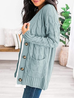 Foto 2 | Foto 2 | Jersey Tipo Cárdigan Prettygarden Para Mujer, Tejido Trenzado, Color Verde Xl - Venta Internacional.