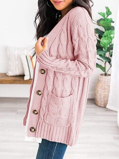 Foto 2 | Foto 2 | Jersey Tipo Cárdigan Prettygarden Para Mujer, Tejido Trenzado, Color Rosa Empolvado, Xl - Venta Internacional.