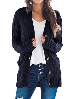 Foto 1 | Foto 1 | Jersey Tipo Cárdigan Prettygarden Para Mujer, Tejido Trenzado, Azul Marino - Venta Internacional.