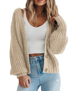 Foto 1 | Foto 1 | Cárdigan Prettygarden De Punto De Manga Larga Para Mujer, Color Albaricoque, Talla Xl - Venta Internacional.