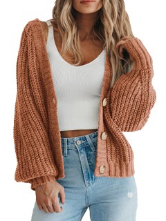 Foto 1 | Foto 1 | Cárdigan Prettygarden De Punto De Manga Larga Para Mujer, Color Naranja Claro - Venta Internacional.