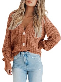 Foto 2 | Foto 2 | Cárdigan Prettygarden De Punto De Manga Larga Para Mujer, Color Naranja Claro - Venta Internacional.