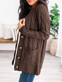 Foto 2 | Foto 2 | Jersey Tipo Cárdigan Prettygarden Para Mujer, Tejido Trenzado, Color Café, Xl - Venta Internacional.