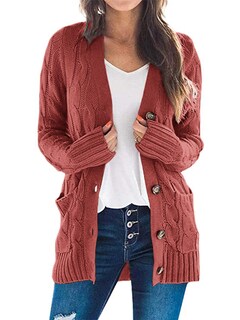 Foto 1 | Foto 1 | Jersey Tipo Cárdigan Prettygarden Para Mujer, Tejido Trenzado, Color Rojo, Talla L - Venta Internacional.