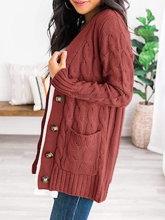 Foto 2 | Foto 2 | Jersey Tipo Cárdigan Prettygarden Para Mujer, Tejido Trenzado, Color Rojo, Talla L - Venta Internacional.