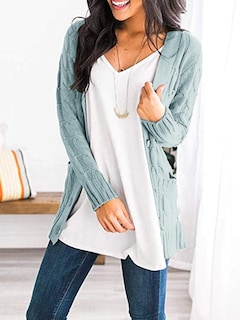 Foto 5 | Foto 5 | Jersey Tipo Cárdigan Prettygarden Para Mujer, Tejido Trenzado, Verde (m) - Venta Internacional.