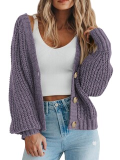 Foto 1 | Foto 1 | Jersey Tipo Cárdigan Prettygarden Para Mujer, De Punto Grueso, Gris Y Morado - Venta Internacional.