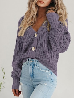 Foto 3 | Foto 3 | Jersey Tipo Cárdigan Prettygarden Para Mujer, De Punto Grueso, Gris Y Morado - Venta Internacional.