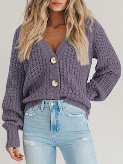 Foto 4 | Foto 4 | Jersey Tipo Cárdigan Prettygarden Para Mujer, De Punto Grueso, Gris Y Morado - Venta Internacional.