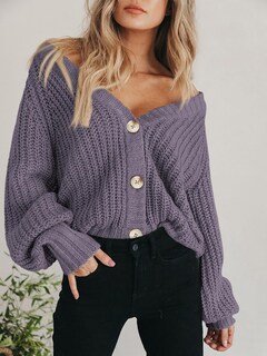 Foto 7 | Foto 7 | Jersey Tipo Cárdigan Prettygarden Para Mujer, De Punto Grueso, Gris Y Morado - Venta Internacional.