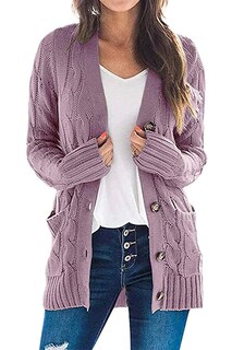 Foto 1 | Foto 1 | Jersey Tipo Cárdigan Prettygarden Para Mujer, Tejido Trenzado, Color Morado, Xl - Venta Internacional.