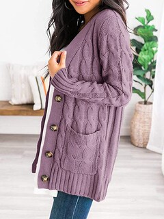 Foto 2 | Foto 2 | Jersey Tipo Cárdigan Prettygarden Para Mujer, Tejido Trenzado, Color Morado, Xl - Venta Internacional.