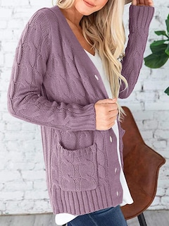 Foto 3 | Foto 3 | Jersey Tipo Cárdigan Prettygarden Para Mujer, Tejido Trenzado, Color Morado, Xl - Venta Internacional.