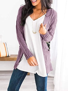 Foto 4 | Foto 4 | Jersey Tipo Cárdigan Prettygarden Para Mujer, Tejido Trenzado, Color Morado, Xl - Venta Internacional.