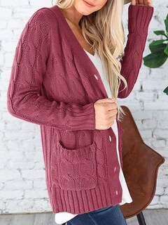 Foto 2 | Foto 2 | Jersey Tipo Cárdigan Prettygarden Para Mujer, Tejido Trenzado, Color Bermellón S - Venta Internacional.