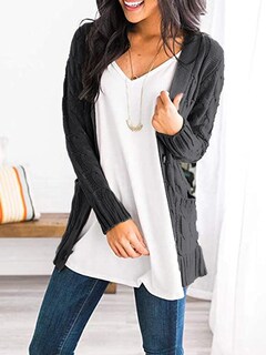 Foto 5 | Foto 5 | Jersey Tipo Cárdigan Prettygarden Para Mujer, Tejido Trenzado, Gris Oscuro, Xl - Venta Internacional.