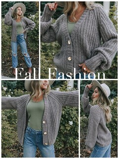 Foto 5 | Foto 5 | Jersey Tipo Cárdigan Prettygarden Para Mujer, Cuello En V, Con Botones, Gris, Talla M - Venta Internacional.