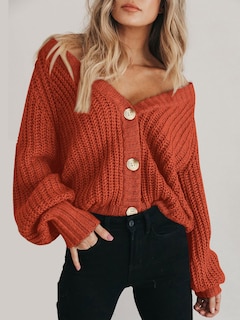 Foto 6 | Foto 6 | Jersey Tipo Cárdigan Prettygarden De Punto Grueso Para Mujer, Color Rojo Oxidado - Venta Internacional.
