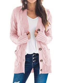 Foto 1 | Foto 1 | Jersey Tipo Cárdigan Prettygarden De Punto Trenzado Rosa Empolvado Para Mujer - Venta Internacional.