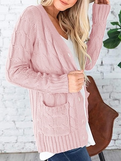 Foto 3 | Foto 3 | Jersey Tipo Cárdigan Prettygarden De Punto Trenzado Rosa Empolvado Para Mujer - Venta Internacional.