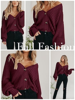 Foto 4 | Foto 4 | Cárdigan Prettygarden De Punto De Manga Larga Para Mujer, Color Rojo Vino - Venta Internacional.