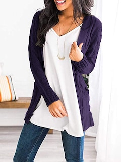 Foto 5 | Foto 5 | Jersey Tipo Cárdigan Prettygarden De Punto Trenzado Para Mujer, Color Morado Oscuro - Venta Internacional.