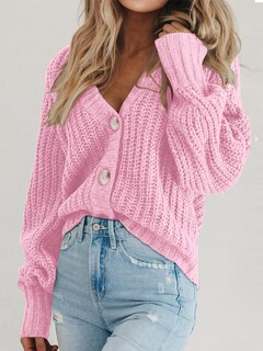 Foto 3 | Foto 3 | Cárdigan Prettygarden Para Mujer, Cuello En V, Punto Y Botones, Color Rosa - Venta Internacional.