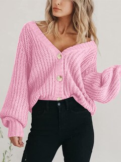 Foto 7 | Foto 7 | Cárdigan Prettygarden Para Mujer, Cuello En V, Punto Y Botones, Color Rosa - Venta Internacional.