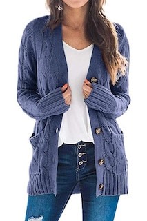 Foto 1 | Foto 1 | Jersey Tipo Cárdigan Prettygarden Para Mujer, Tejido Trenzado, Azul Y Gris - Venta Internacional.