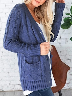Foto 2 | Foto 2 | Jersey Tipo Cárdigan Prettygarden Para Mujer, Tejido Trenzado, Azul Y Gris - Venta Internacional.