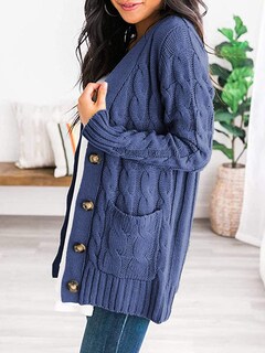 Foto 3 | Foto 3 | Jersey Tipo Cárdigan Prettygarden Para Mujer, Tejido Trenzado, Azul Y Gris - Venta Internacional.