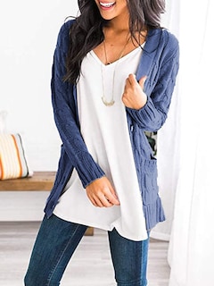 Foto 4 | Foto 4 | Jersey Tipo Cárdigan Prettygarden Para Mujer, Tejido Trenzado, Azul Y Gris - Venta Internacional.