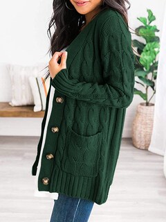 Foto 2 | Foto 2 | Jersey Tipo Cárdigan Prettygarden Para Mujer, Tejido Trenzado, Verde Oscuro - Venta Internacional.