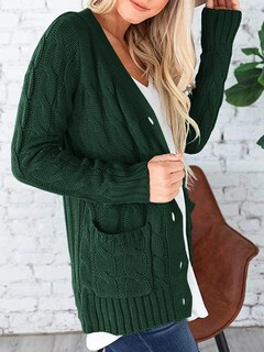 Foto 3 | Foto 3 | Jersey Tipo Cárdigan Prettygarden Para Mujer, Tejido Trenzado, Verde Oscuro - Venta Internacional.