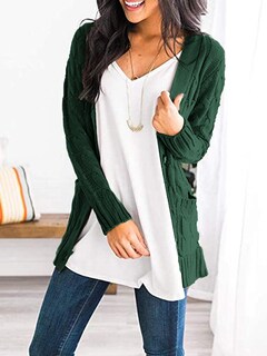 Foto 4 | Foto 4 | Jersey Tipo Cárdigan Prettygarden Para Mujer, Tejido Trenzado, Verde Oscuro - Venta Internacional.