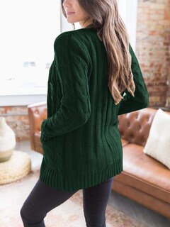 Foto 5 | Foto 5 | Jersey Tipo Cárdigan Prettygarden Para Mujer, Tejido Trenzado, Verde Oscuro - Venta Internacional.