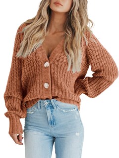 Foto 2 | Foto 2 | Cárdigan Prettygarden Para Mujer, De Punto Grueso, Con Botones, Naranja Claro - Venta Internacional.