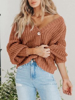 Foto 3 | Foto 3 | Cárdigan Prettygarden Para Mujer, De Punto Grueso, Con Botones, Naranja Claro - Venta Internacional.