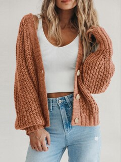 Foto 6 | Foto 6 | Cárdigan Prettygarden Para Mujer, De Punto Grueso, Con Botones, Naranja Claro - Venta Internacional.