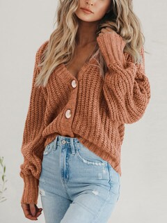 Foto 7 | Foto 7 | Cárdigan Prettygarden Para Mujer, De Punto Grueso, Con Botones, Naranja Claro - Venta Internacional.