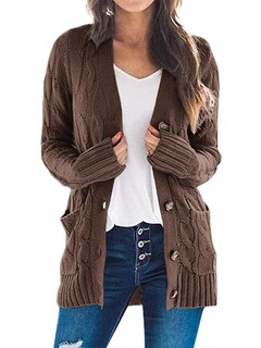 Foto 1 | Foto 1 | Jersey Tipo Cárdigan Prettygarden Para Mujer Con La Parte Delantera Abierta, Color Café, Tamaño Mediano - Venta Internacional.