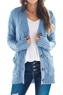 Foto 1 | Foto 1 | Jersey Tipo Cárdigan Prettygarden Para Mujer, Tejido Trenzado, Azul, Talla L - Venta Internacional.
