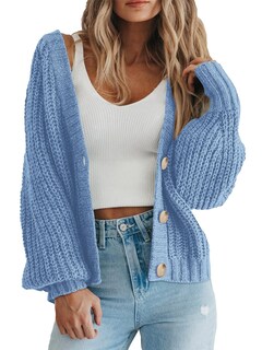 Foto 1 | Foto 1 | Jersey Tipo Cárdigan Prettygarden Para Mujer, Cuello En V, Con Botones, Azul Claro - Venta Internacional.
