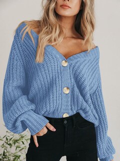 Foto 6 | Foto 6 | Jersey Tipo Cárdigan Prettygarden Para Mujer, Cuello En V, Con Botones, Azul Claro - Venta Internacional.