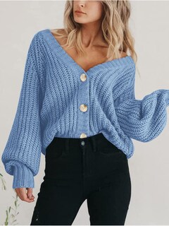 Foto 7 | Foto 7 | Jersey Tipo Cárdigan Prettygarden Para Mujer, Cuello En V, Con Botones, Azul Claro - Venta Internacional.