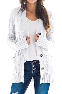 Foto 1 | Foto 1 | Jersey Tipo Cárdigan Prettygarden Para Mujer, Tejido Trenzado, Blanco (m) - Venta Internacional.