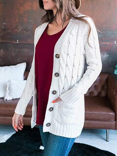 Foto 2 | Foto 2 | Jersey Tipo Cárdigan Prettygarden Para Mujer, Tejido Trenzado, Blanco (m) - Venta Internacional.