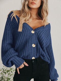 Foto 7 | Foto 7 | Cárdigan Prettygarden Para Mujer, Cuello En V, Tejido Con Botones, Gris Y Azul - Venta Internacional.