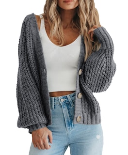 Foto 1 | Foto 1 | Cárdigan Prettygarden De Punto Grueso Para Mujer, Parte Delantera Abierta, Gris - Venta Internacional.