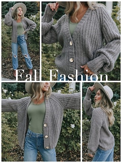 Foto 5 | Foto 5 | Cárdigan Prettygarden De Punto Grueso Para Mujer, Parte Delantera Abierta, Gris - Venta Internacional.
